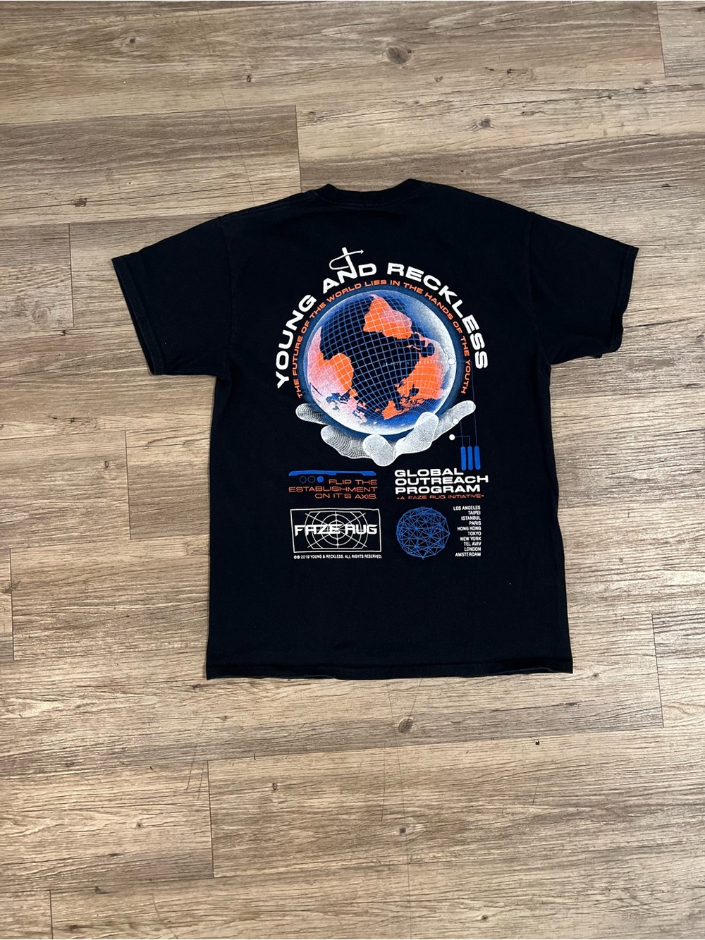 Young And Reckless Shirt Mens Medium Black Blue Global Outreach Program